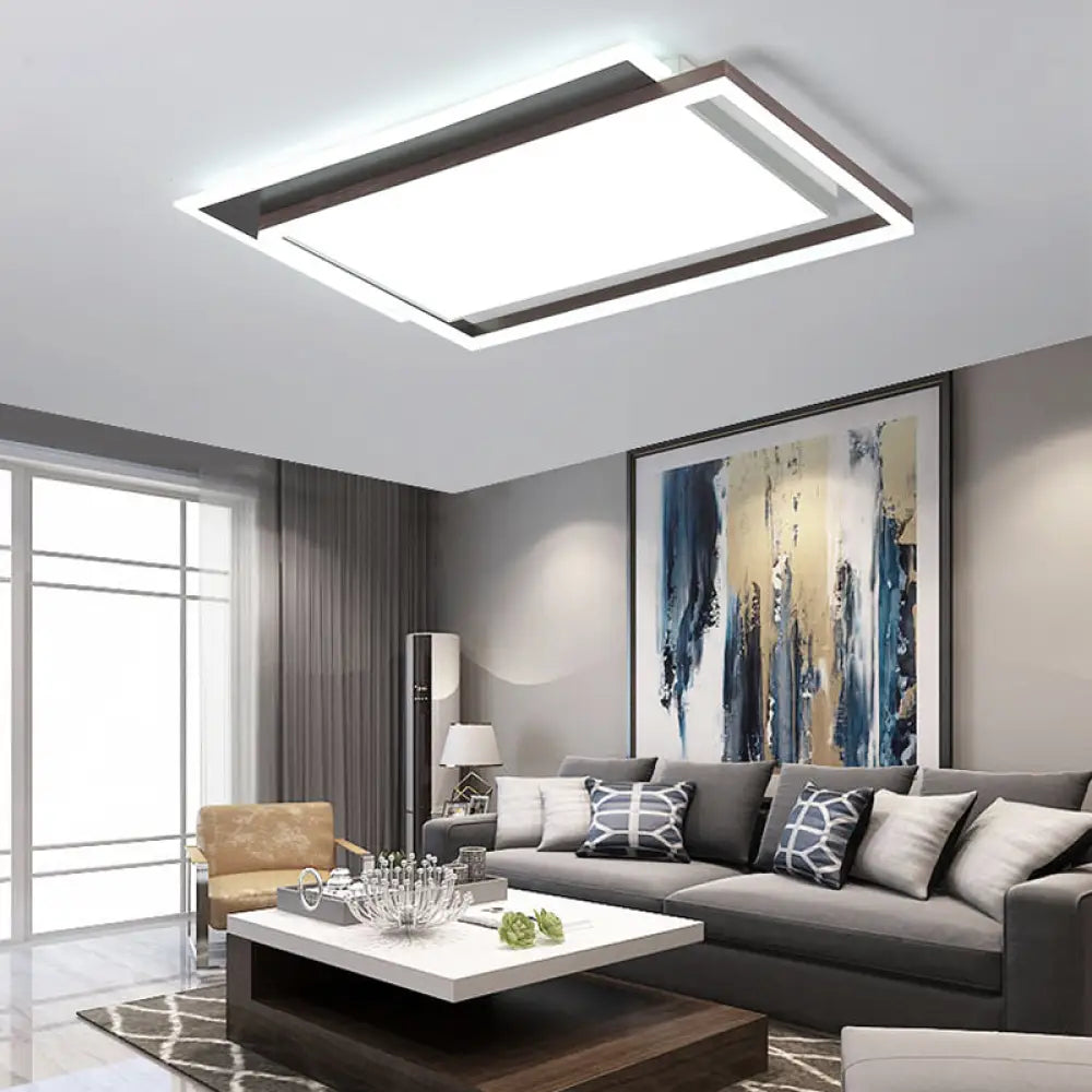 Modern Acrylic Brown Led Flush Light For Bedroom Ceiling - 16’/19.5’/35.5’ Width In