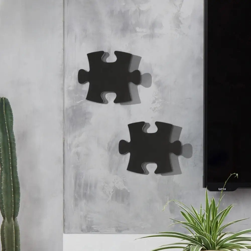 Modern Acrylic Led Wall Sconce - Black/White Jigsaw Design Warm/White Light Living Room Black / Warm