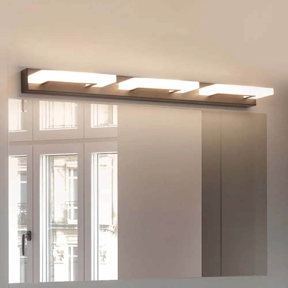 Modern Acrylic Rectangle Vanity Sconce - 2/3 Heads Black Wall Lighting For Bathroom With Warm/White