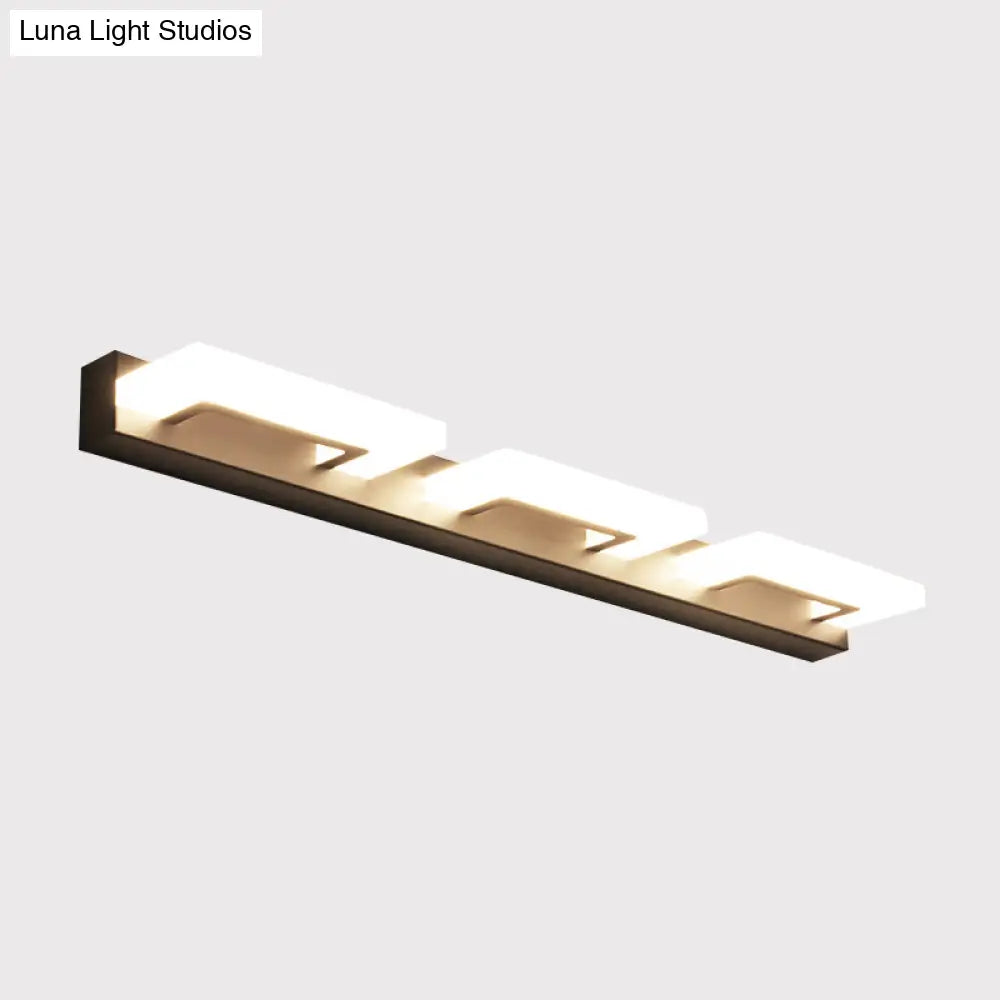 Modern Acrylic Rectangle Vanity Sconce - 2/3 Heads Black Wall Lighting For Bathroom With Warm/White
