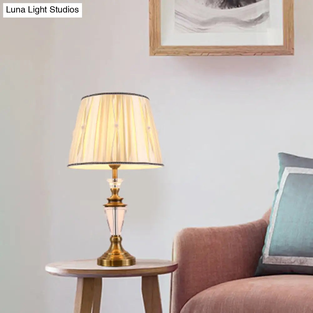 Modern Beige Table Lamp With Fabric Shade - 1 Head Desk Light Tapered Drum Nightstand