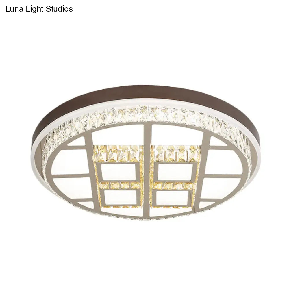Modern Beveled Crystal Round Led Ceiling Light In Brown