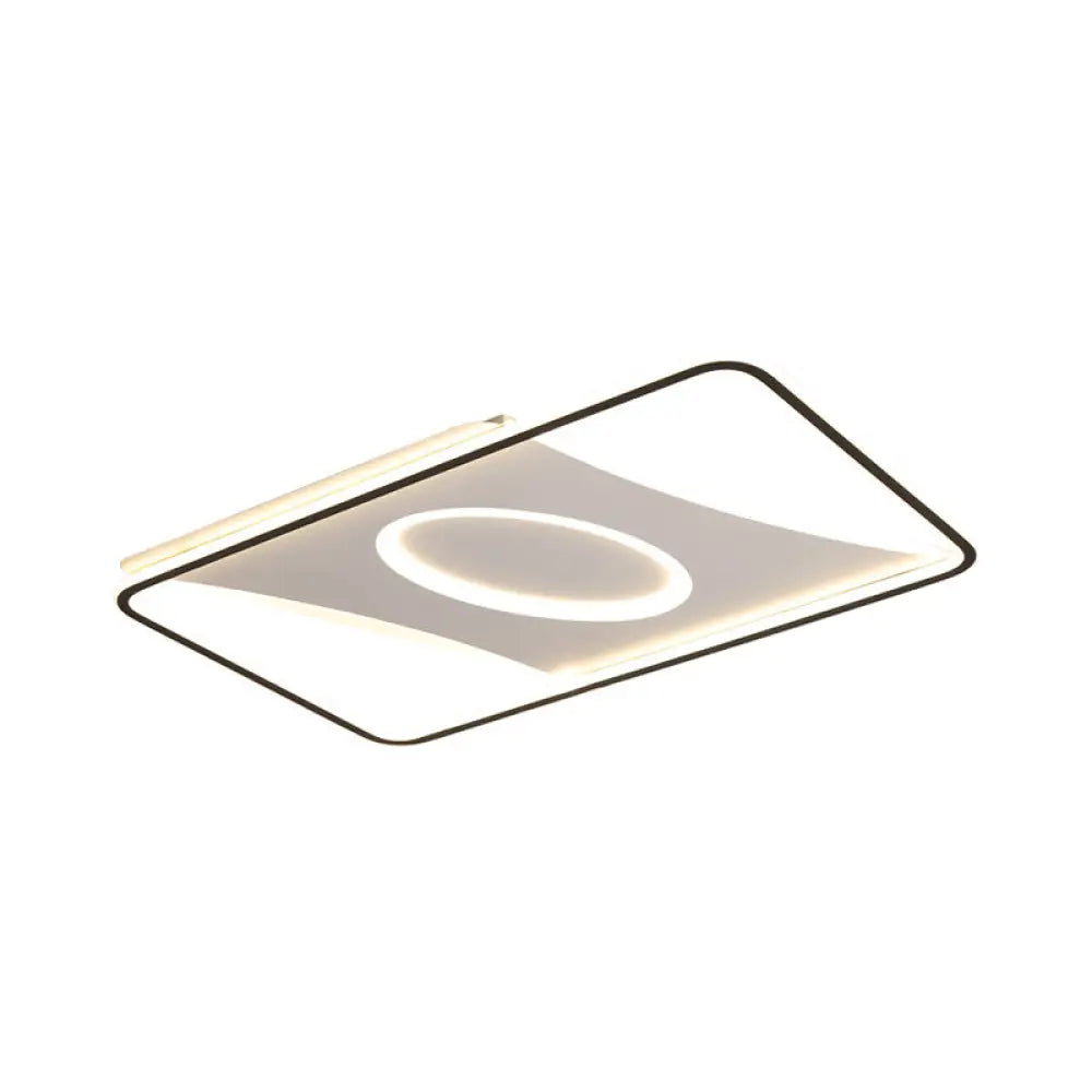 Modern Black And White Led Ceiling Light For Bedroom - Square/Rectangular Acrylic Flush Mount In