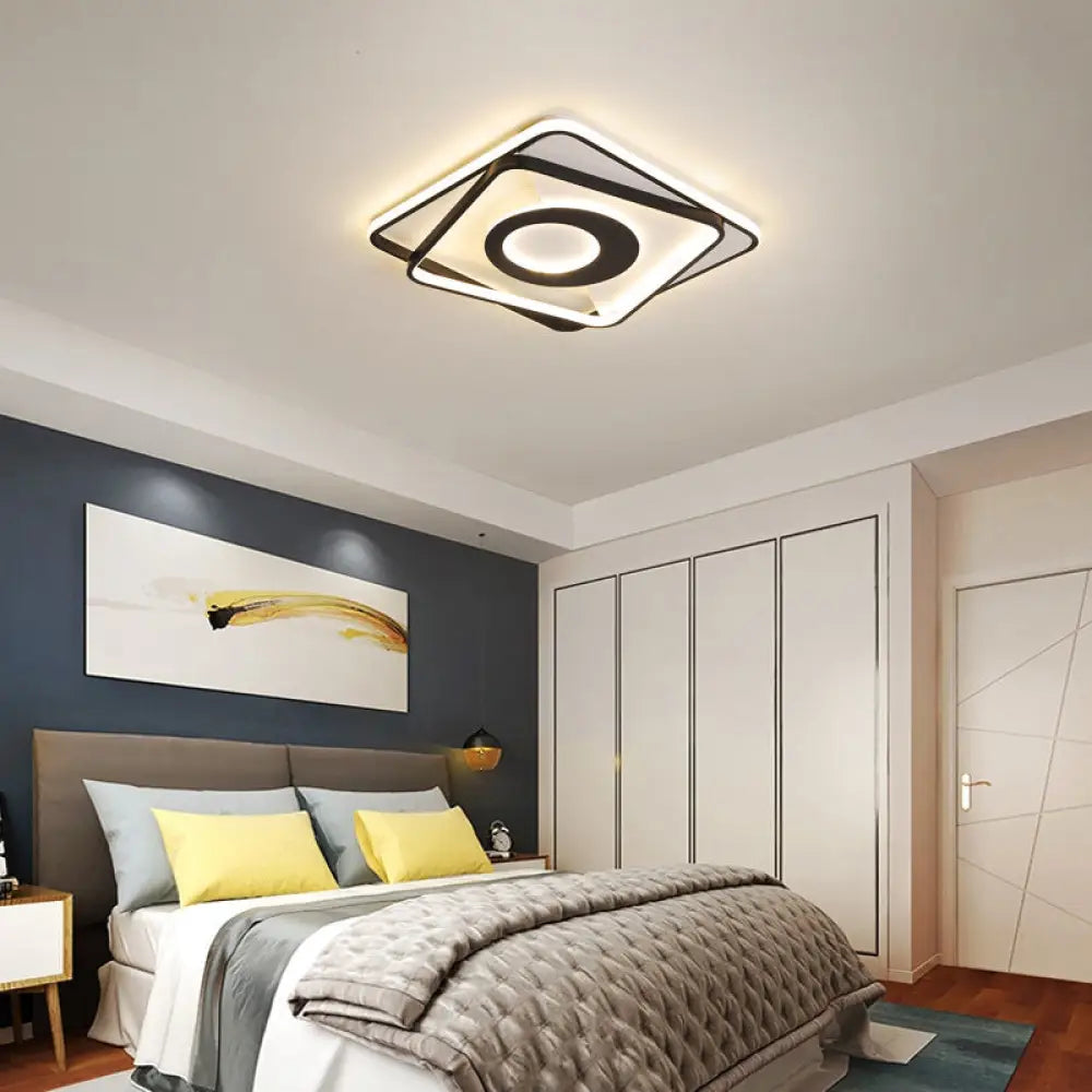Modern Black And White Square Flush Ceiling Light Acrylic Led Fixture - 16’/19.5’/23.5’ Width