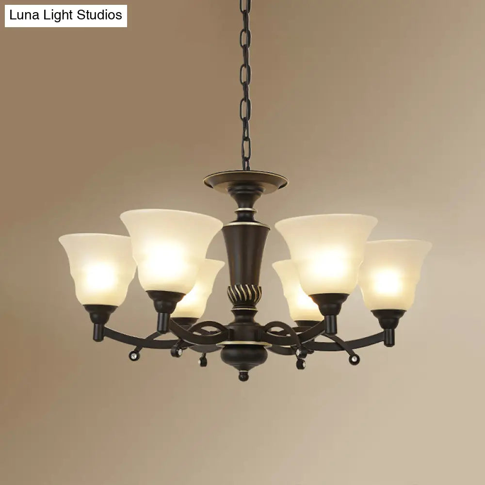Modern Black Chandelier Lighting Fixture - Bell Frosted Glass 6/8 Bulbs Ideal For Living Room