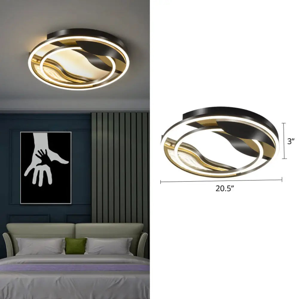Modern Black - Gold Led Flush Mount Lamp For Bedroom Lighting Black / 20.5’ Warm