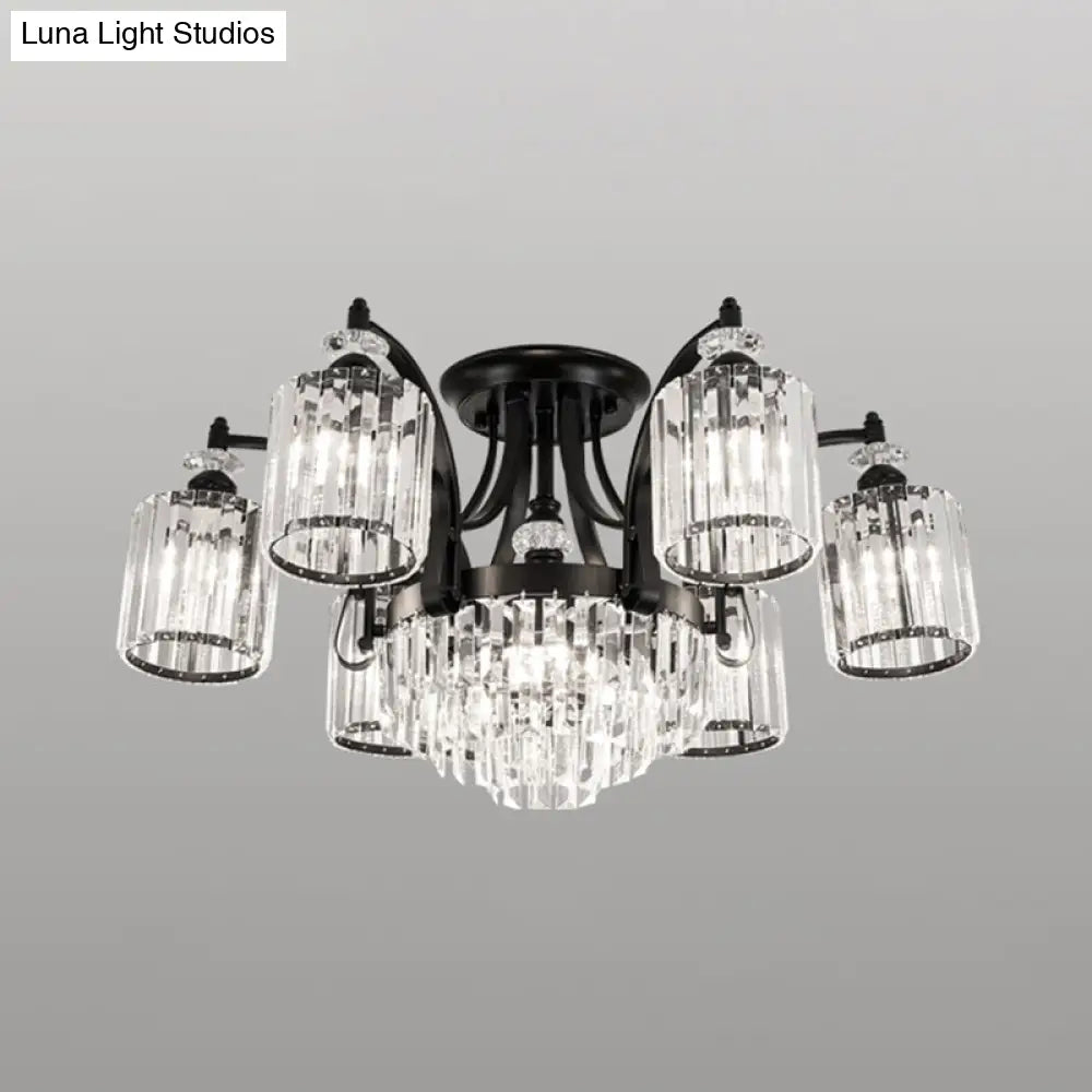 Modern Black Semi Flush Mount Crystal Ceiling Light For Dining Rooms