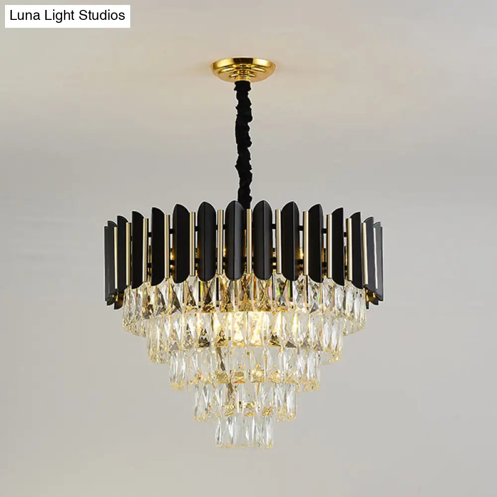 Modern Black Tapered Pendant Chandelier with 6 Crystal Blocks Ceiling Lamp Clear