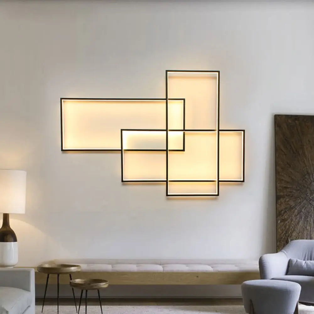 Modern Black Traverse Wall Sconce - 20.5/30 Wide Acrylic Light In Warm/White