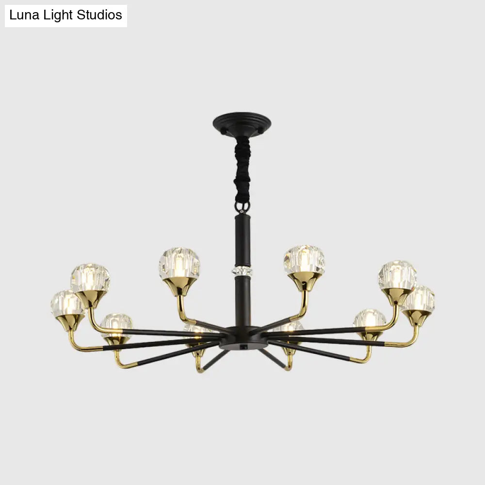 Modern Branching Crystal Ball Chandelier | 6/8/12 Head Suspension Light in Black-Gold