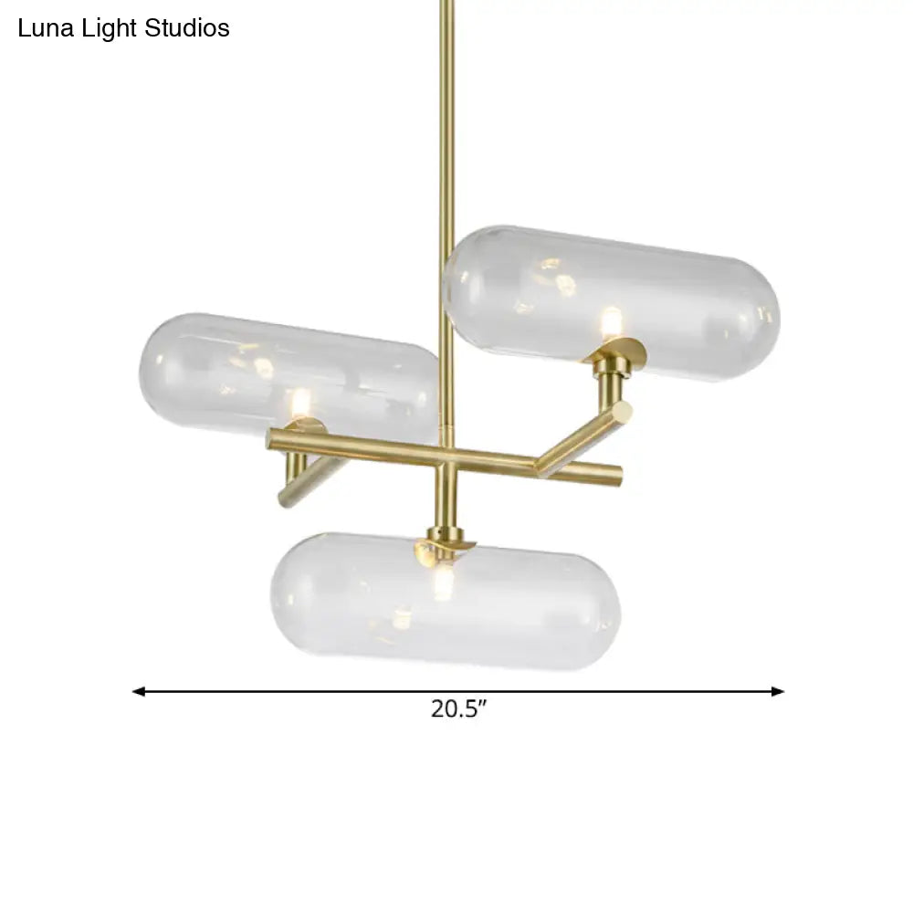 Modern Brass Pendant Chandelier with Clear Glass Shades - Ideal for Dining Rooms Clear