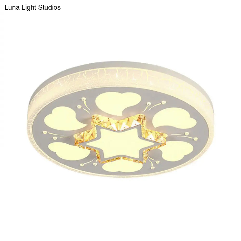 Modern Brown/White Circle Flush Ceiling Light With Led Acrylic & Crystal In White - 3 Color