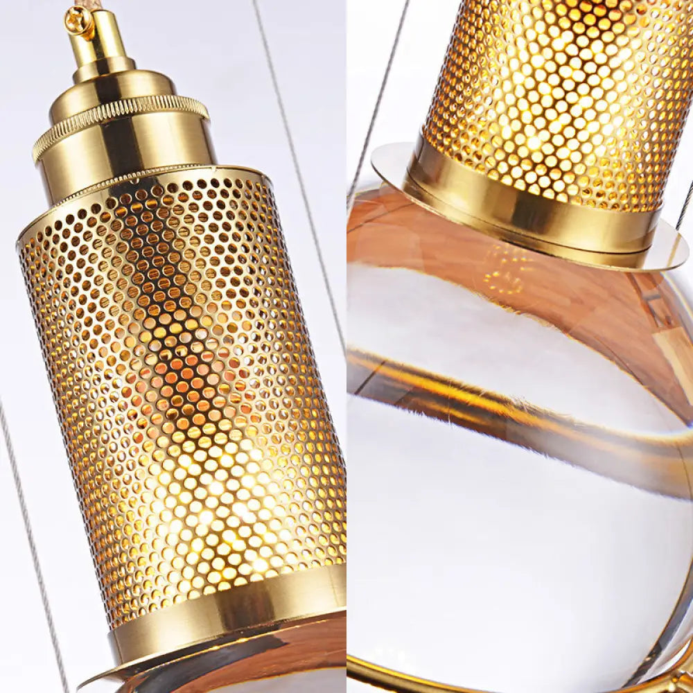 Clear Crystal Ball Pendant Lamp With Led Light - Modern Design Gold Mesh Cage Bedroom Hanging In