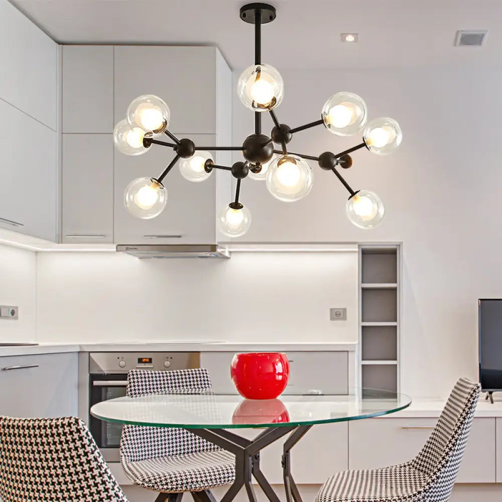 Modern Clear Glass Bubble Chandelier With Starburst Design - 9/12/15 Lights Hanging Light Fixture