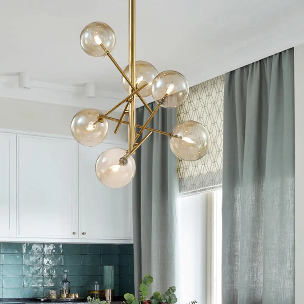 Modern Cognac Glass Globe Chandelier - 6/8 Heads Starburst Design Ideal For Bedroom Ceiling
