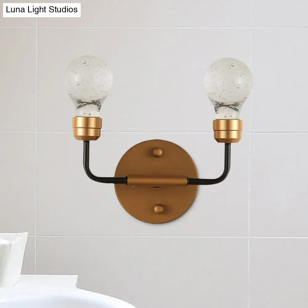 Modern Crystal 2-Light Brass Wall Light - Bulb Shaped Sconce Lamp For Bedroom & Living Room