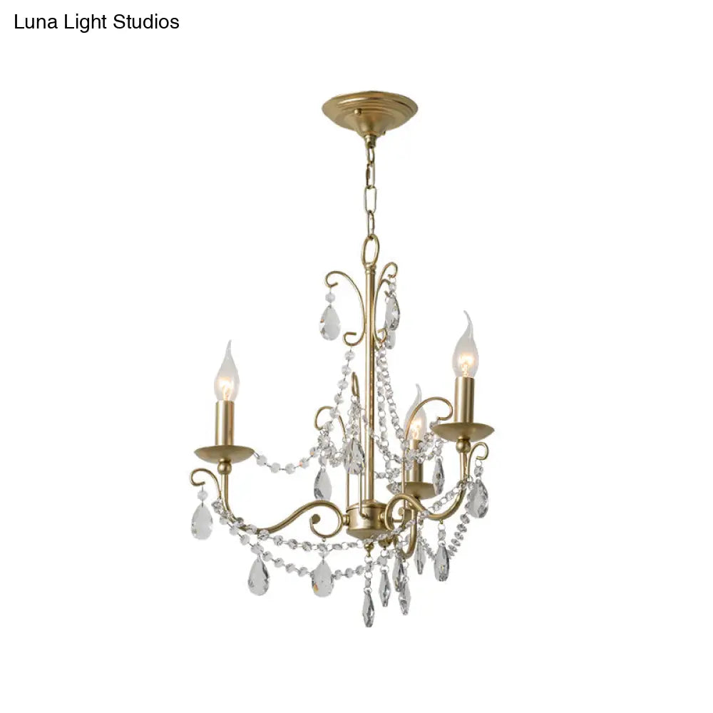 Modern Crystal Beaded Pendant Light Champagne Finish 3/6 Bulbs