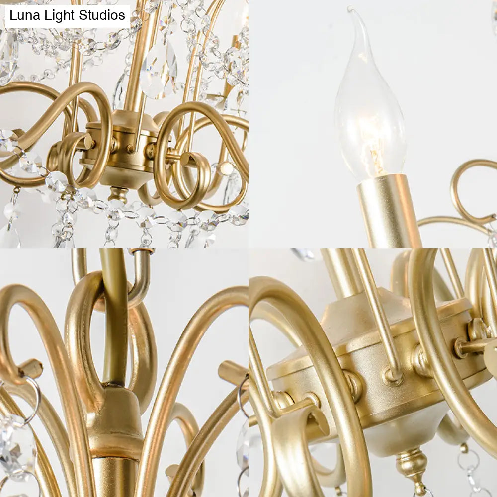 Modern Crystal Beaded Pendant Light Champagne Finish 3/6 Bulbs