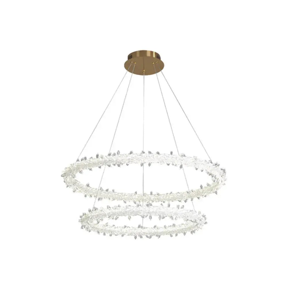 Modern Crystal Circle Chandelier For Restaurants - Pendant Lighting Clear / 16’ + 23.5’ With Lace