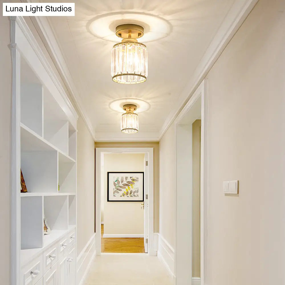 Modern Crystal Cylinder Aisle Ceiling Mount Light Fixture - Close To Lighting