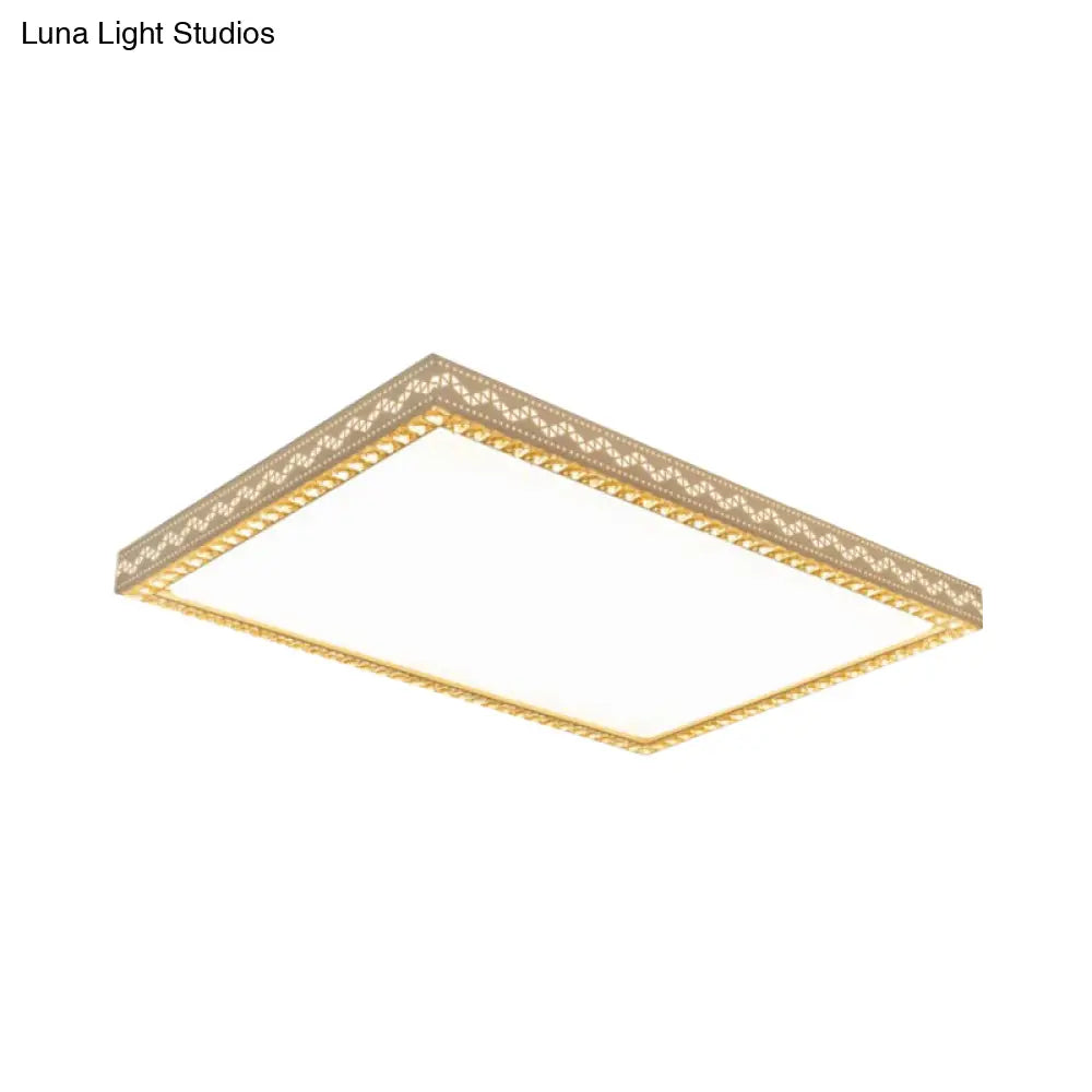 Modern Crystal Edged Led Flush Lamp In White For Living Room