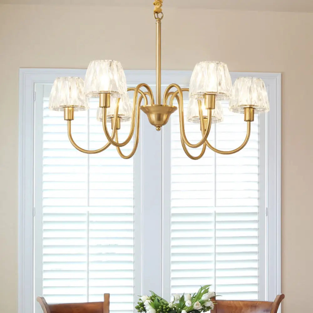 Modern Crystal Hanging Ceiling Light With Brushed Brass Finish - Available In 3/6/8 Lights 6 /