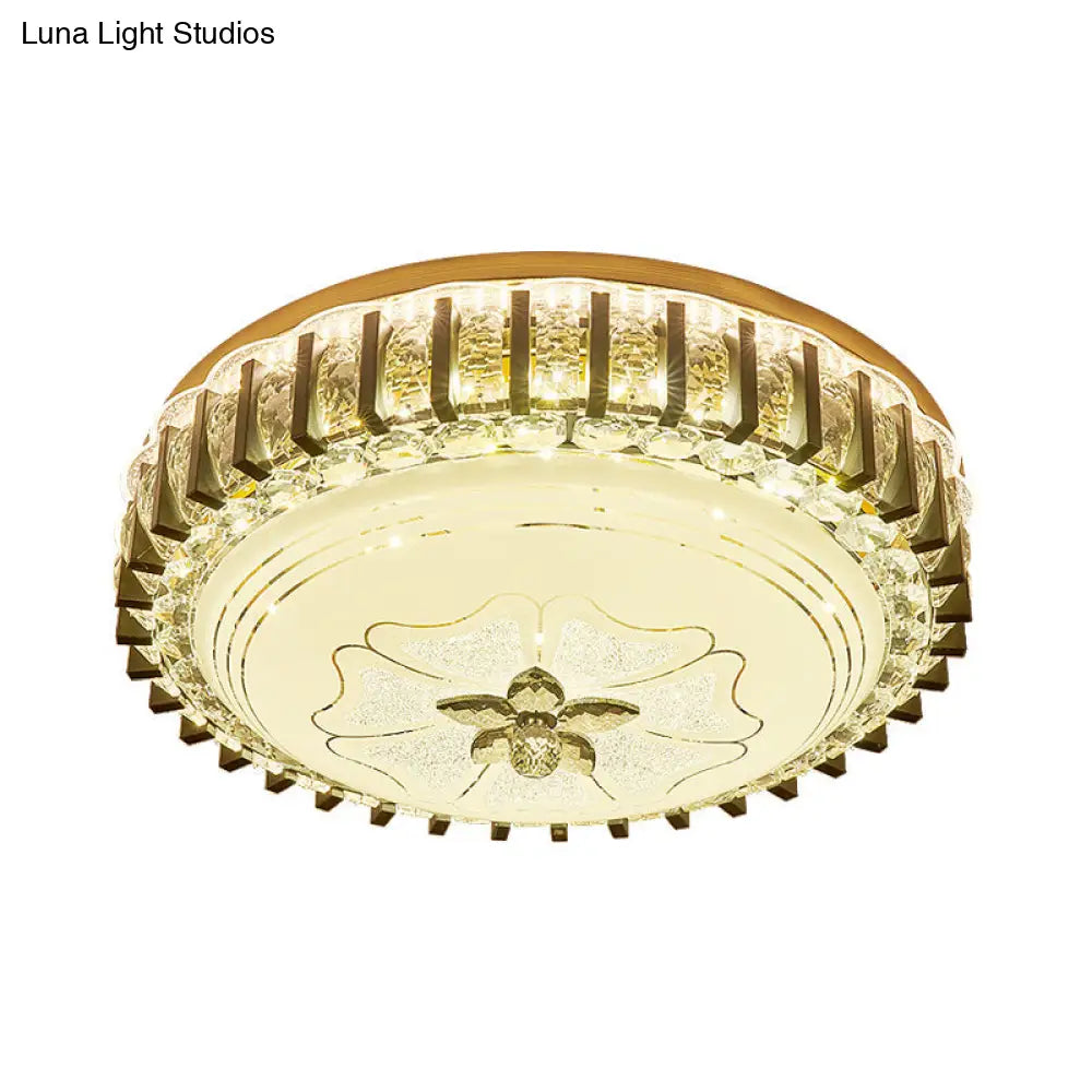 Modern Crystal Led Flushmount Ceiling Light For Dining Room - Black Drum Flush