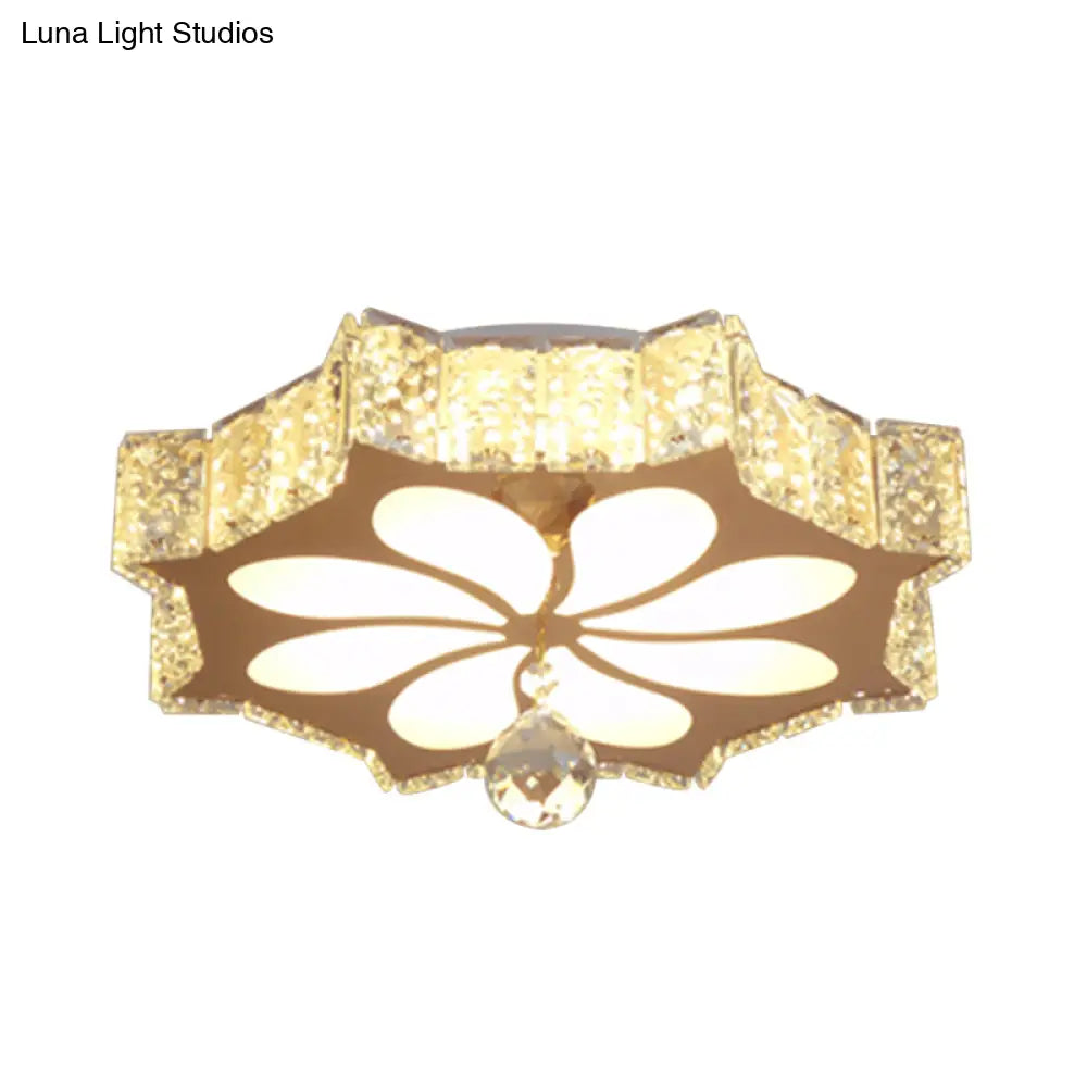 Modern Crystal Led Gold Flush Mount Lighting For Corridor - Flower Flushmount