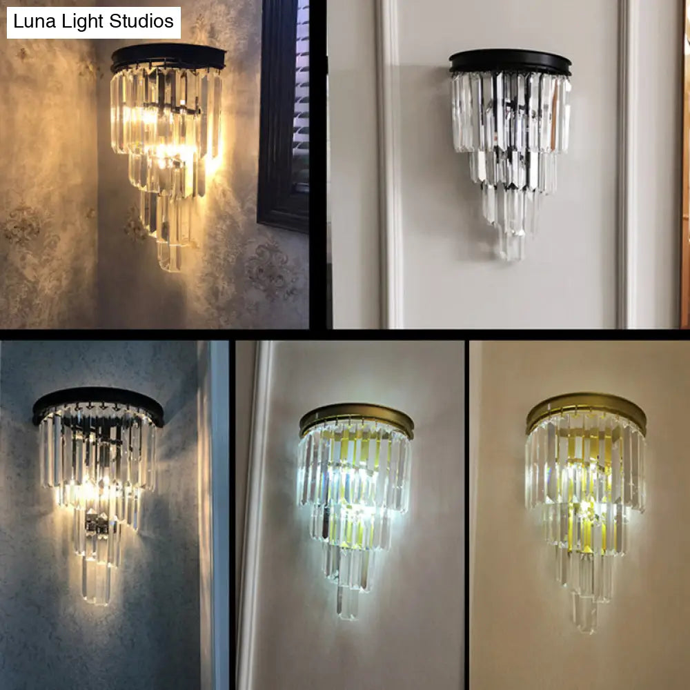 Modern Crystal Tiered Wall Sconce With 2 Bulbs For Bedside Lighting