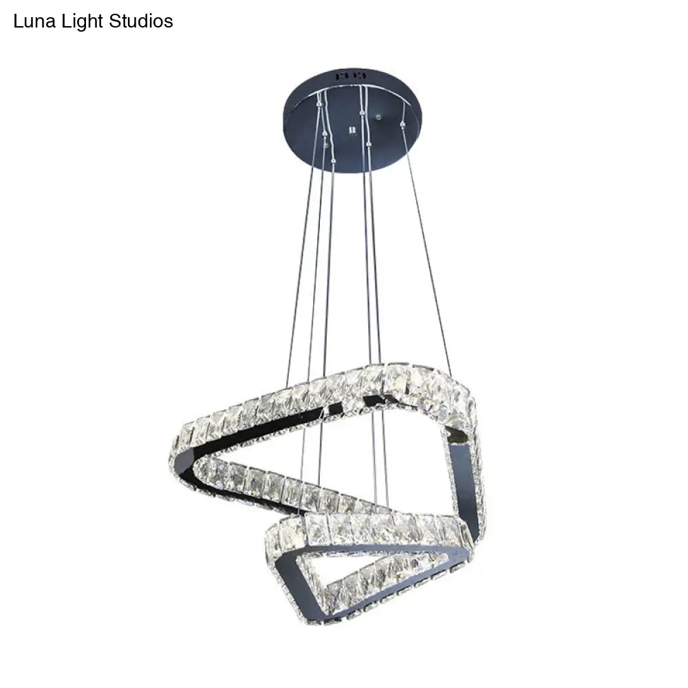 Modern Crystal Triangle Chandelier Pendant Light with LED in Nickel Nickel