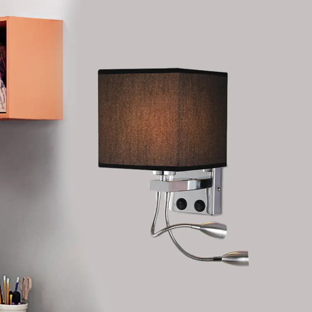 Modern Cube Wall Sconce With Fabric Shade- 1 Light Mount In White/Black/Beige Black