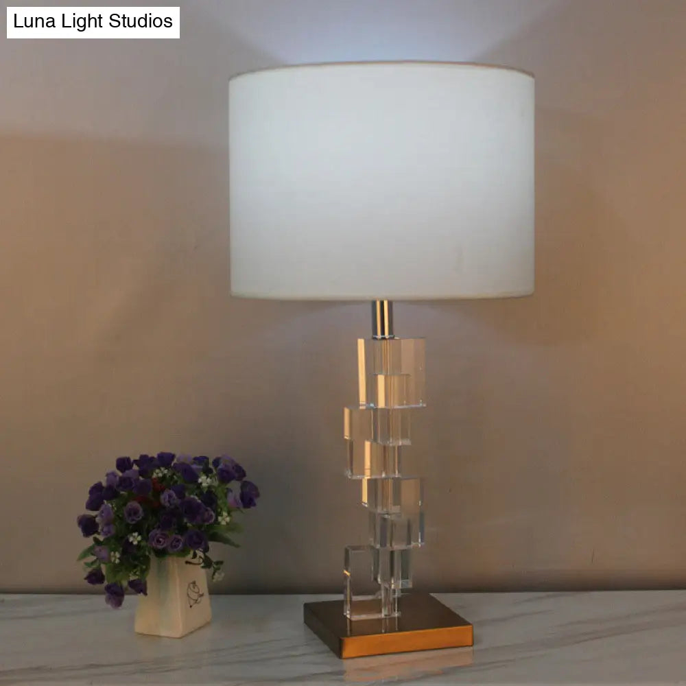 Modern Fabric Shade Study Lamp - Straight Sided Design 1 Bulb Book Light In White