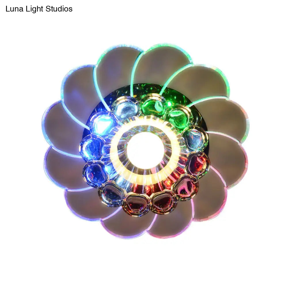 Modern Floral Aisle Flush Mount Ceiling Light With Led Crystal Flushmount Lamp - Warm/Multi Color