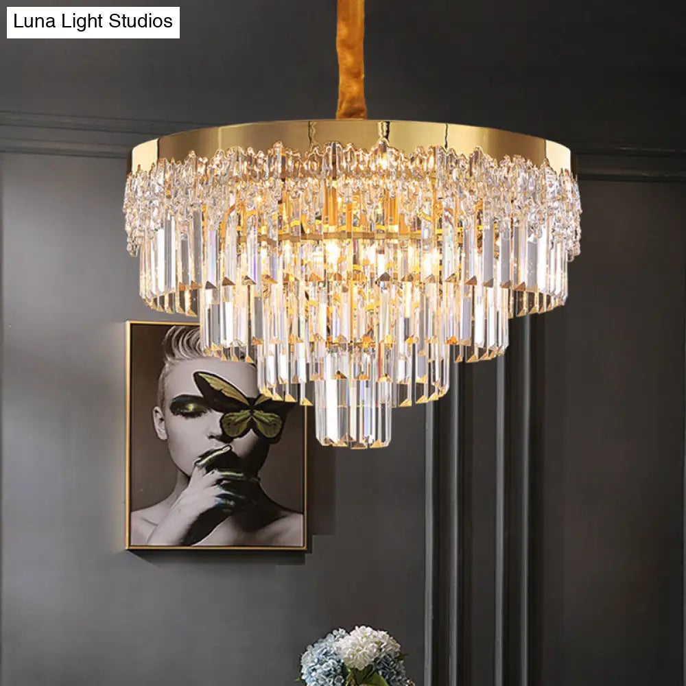 Modern Gold Finish Chandelier With Crystal Blocks 6/10 Bulbs 19’/23.5’ Width