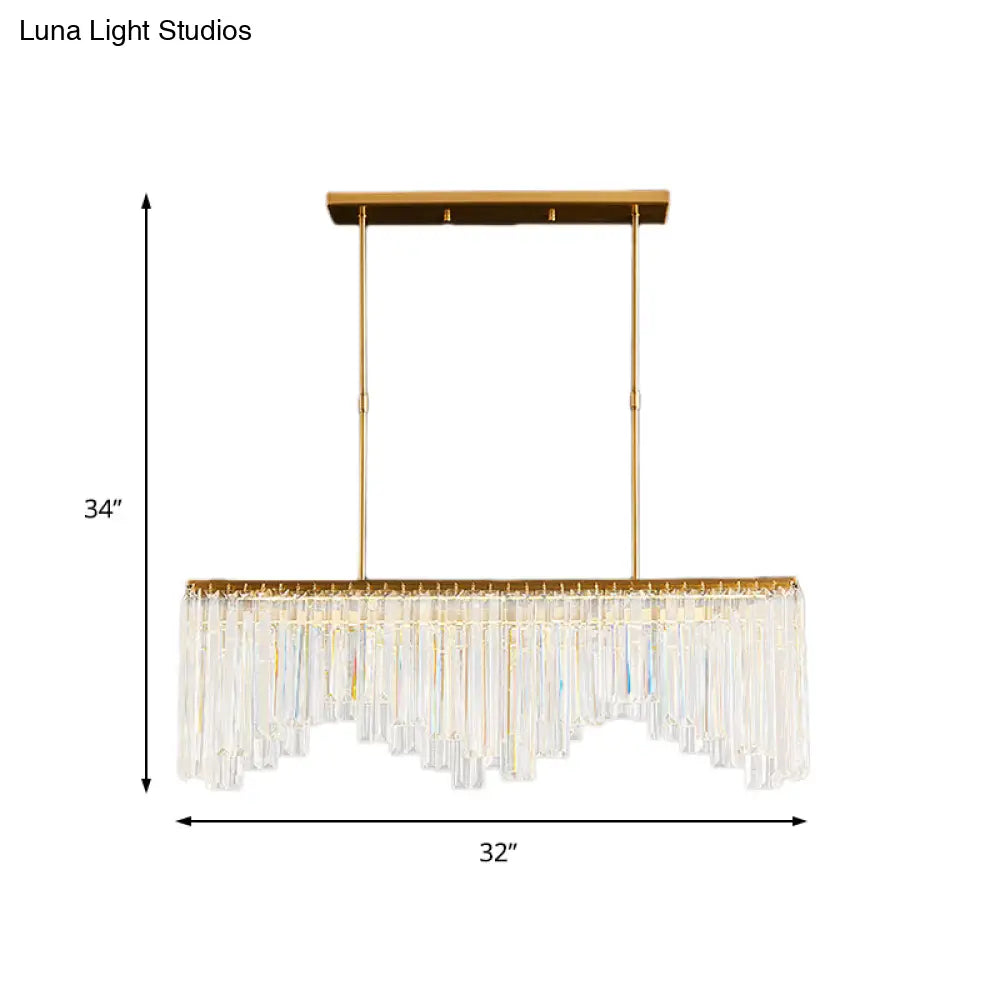 Modern Gold Linear Crystal Led Chandelier Lamp - 24.5’/32’ Wide Pendant Lighting For Living Room