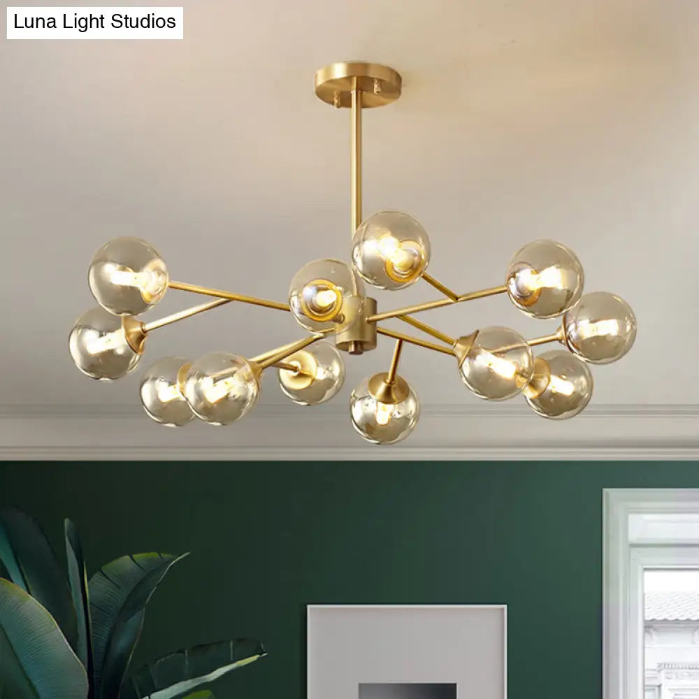 Modern Gold Metal Chandelier With Amber Glass Shade For Bedroom Ceiling