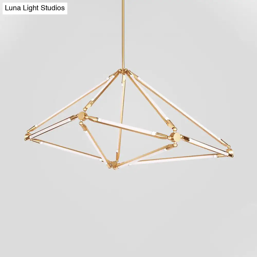 Modern Gold Metal Led Chandelier With Diamond-Frame Ceiling Light
