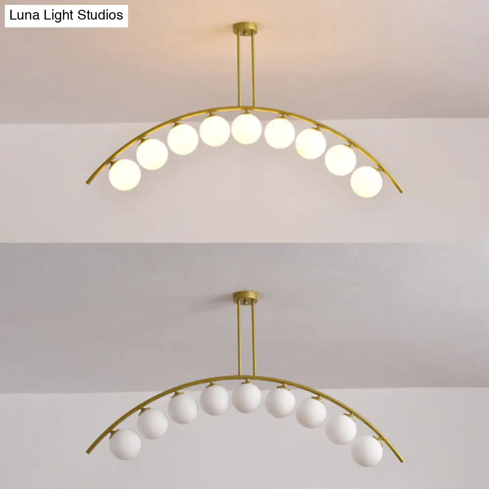 Modern Gold Metal Pendant Lighting With Glass Spherical Shade - Ideal For Dining Table Or Island