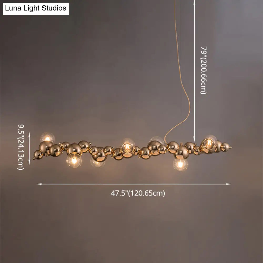 Modern Gold Metal Pendant Lighting With Glass Spherical Shade - Ideal For Dining Table Or Island