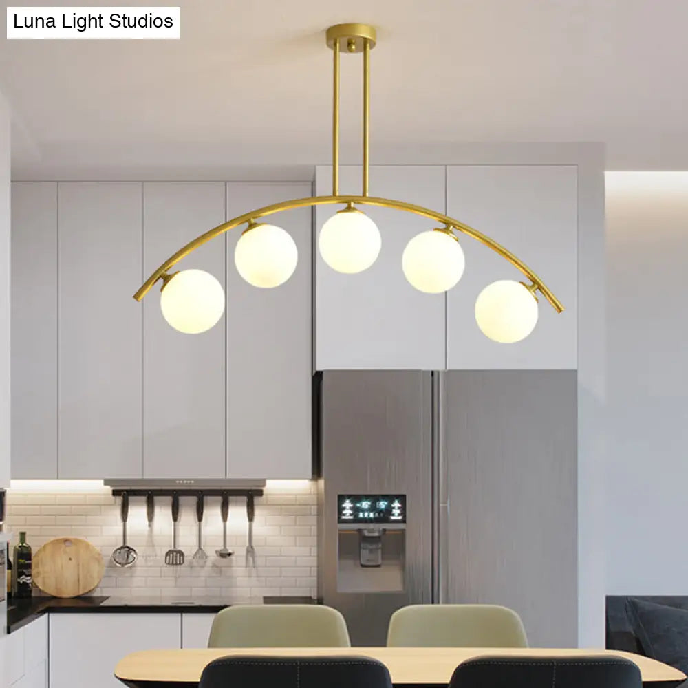 Modern Gold Metal Pendant Lighting With Glass Spherical Shade - Ideal For Dining Table Or Island