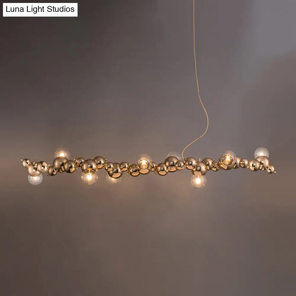 Modern Gold Metal Pendant Lighting With Glass Spherical Shade - Ideal For Dining Table Or Island