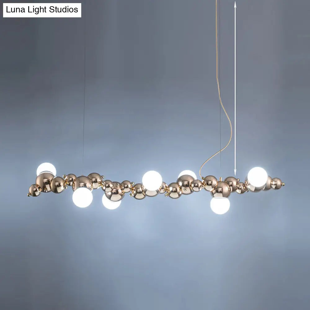 Modern Gold Metal Pendant Lighting With Glass Spherical Shade - Ideal For Dining Table Or Island