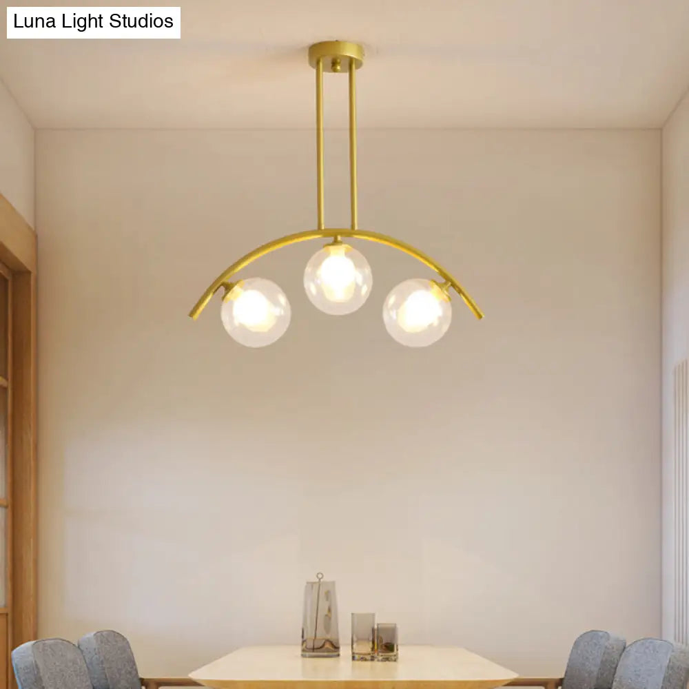 Modern Gold Metal Pendant Lighting With Glass Spherical Shade - Ideal For Dining Table Or Island