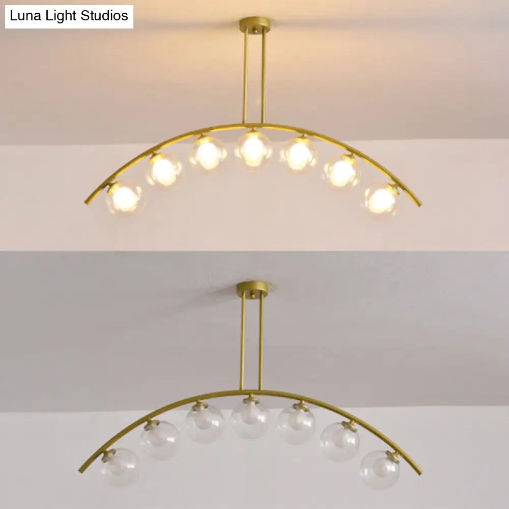 Modern Gold Metal Pendant Lighting With Glass Spherical Shade - Ideal For Dining Table Or Island