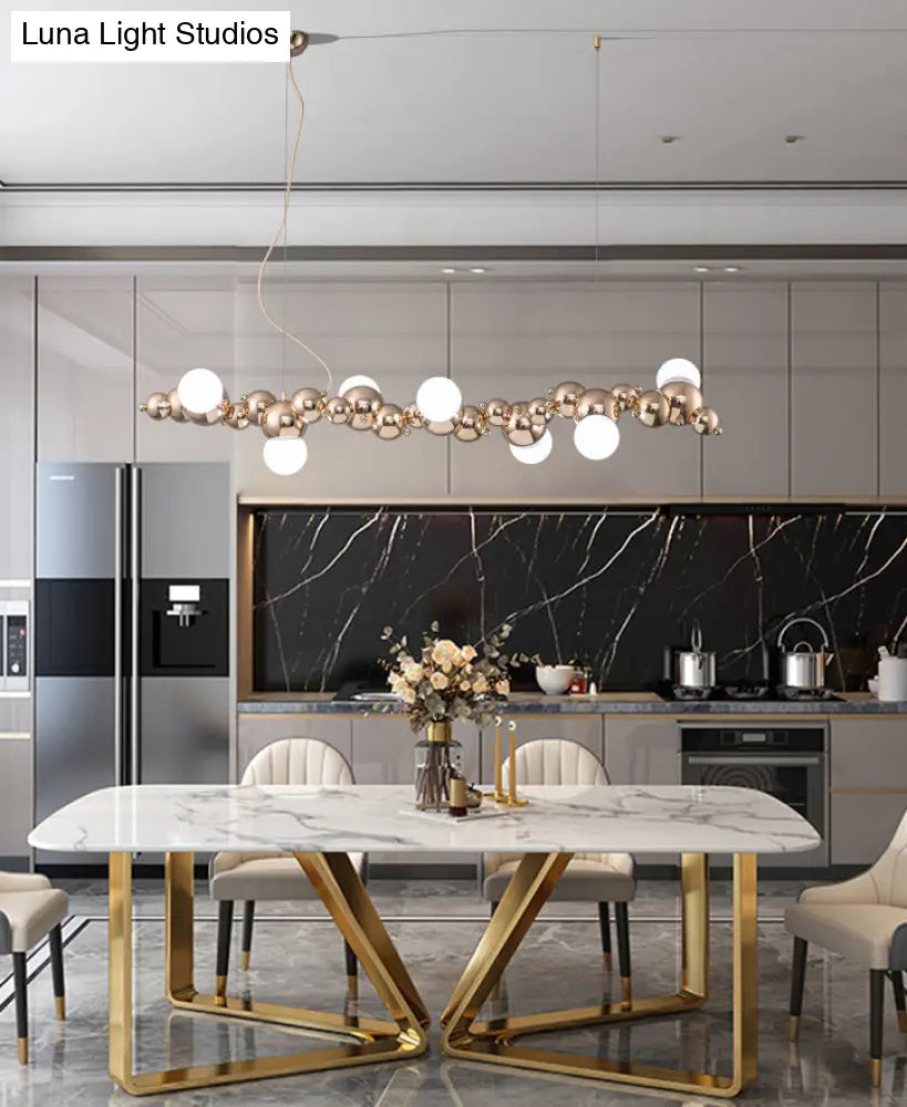 Modern Gold Metal Pendant Lighting With Glass Spherical Shade - Ideal For Dining Table Or Island