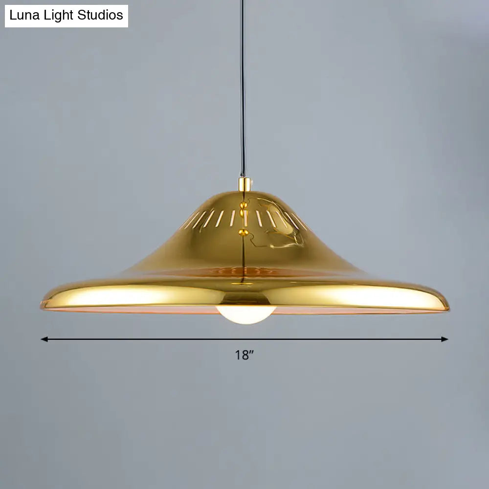 Modern Gold Saucer Pendant Light Fixture - 16’/18’ Wide 1-Light Dining Room Hanging Kit