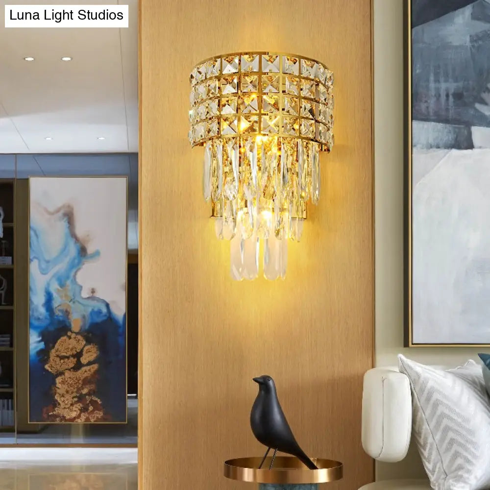 Modern Gold Triangular Crystal Wall Lamp With 3 Lights