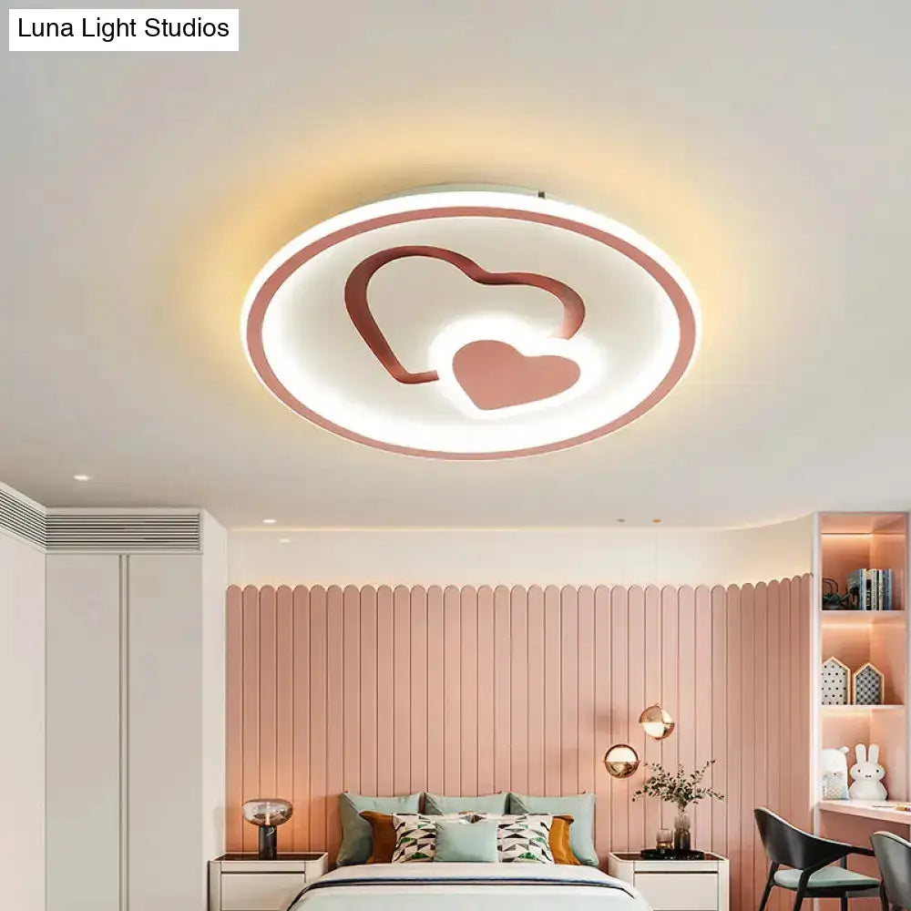 Modern Heart Shape Led Ceiling Light In Black/Pink/Blue 16’/19.5’ Width
