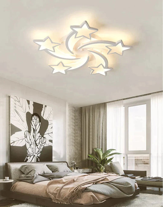 Modern Led Chandelier Art Deco Room Indoor Lamp White Star For Living Dining Bedroom Kid’s