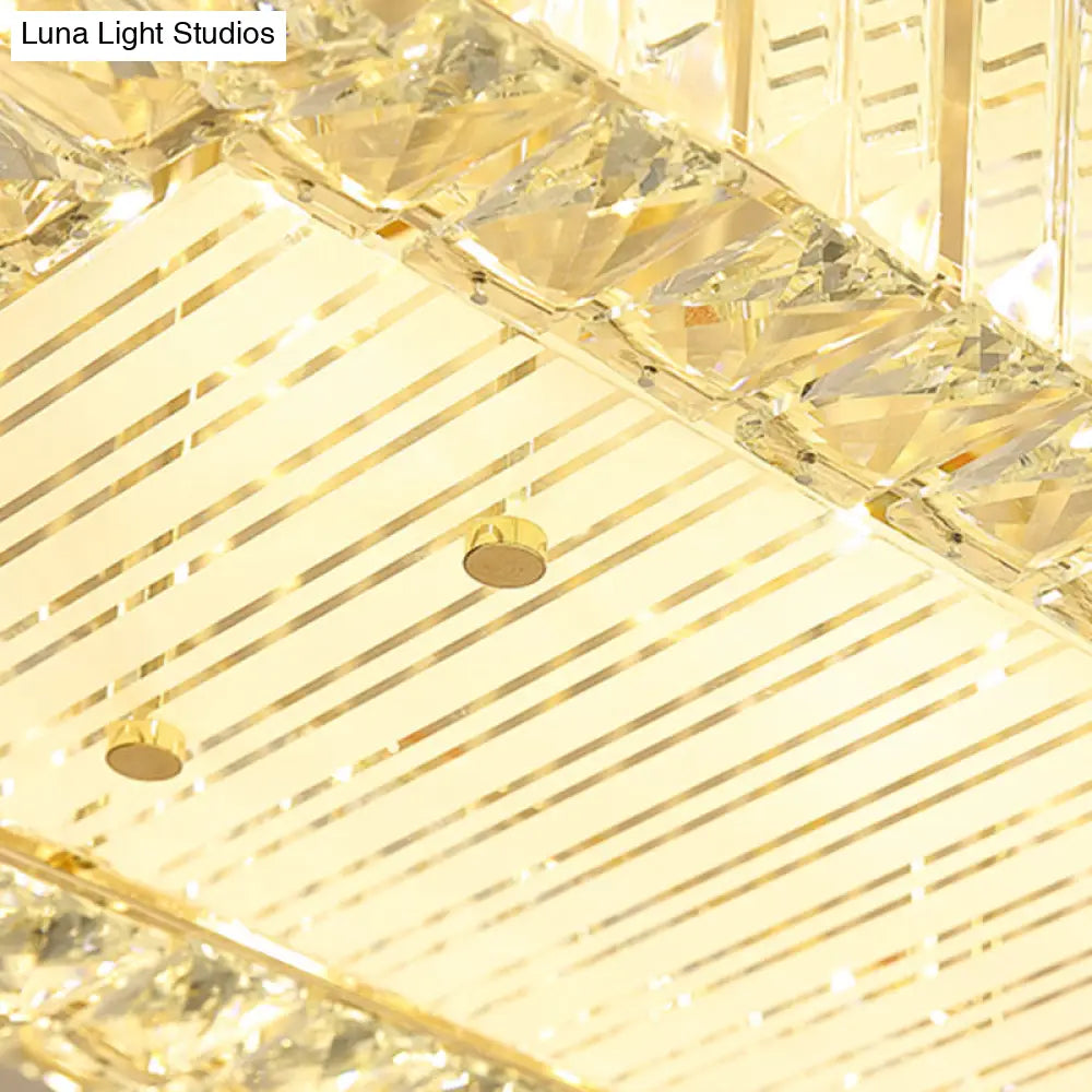 Modern Led Flush Ceiling Lamp With Clear Crystal Drum Shape For Living And Dining Room Lighting